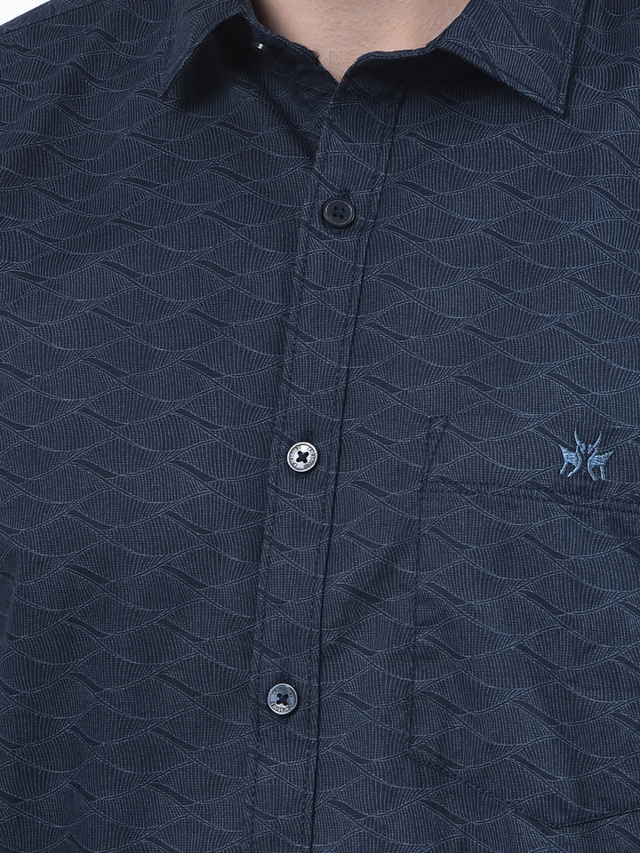 Navy Blue Printed 100% Cotton Shirt