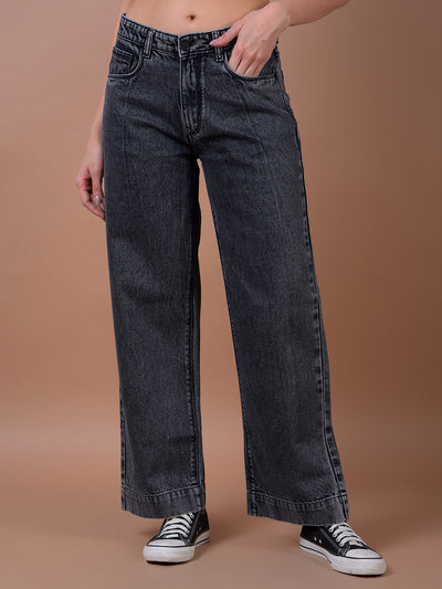 Grey Wide Leg 100% Cotton Jeans