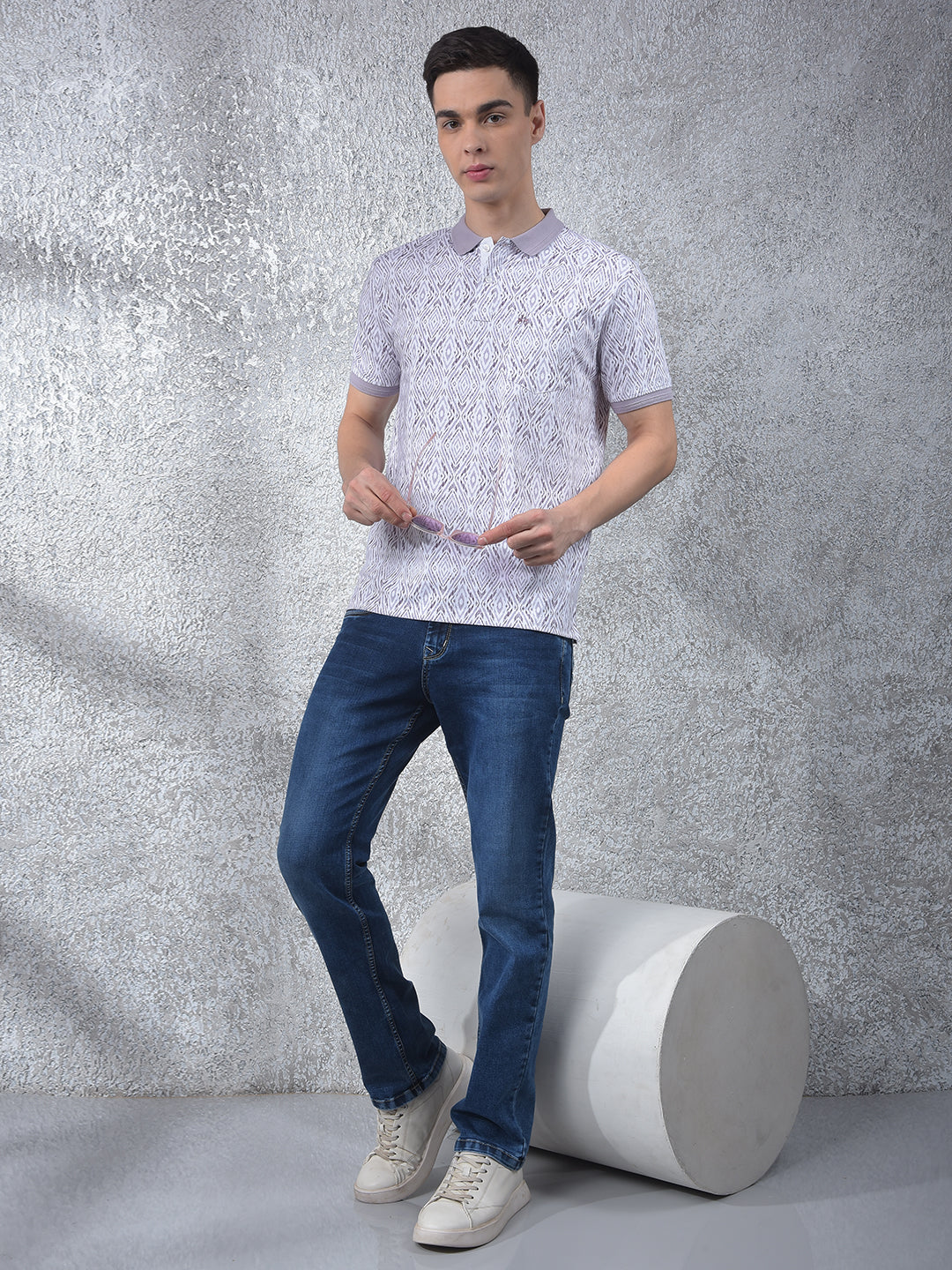 Pink Printed Polo Neck T-Shirt
