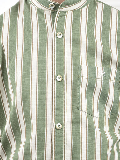 Green Striped 100% Cotton Shirt