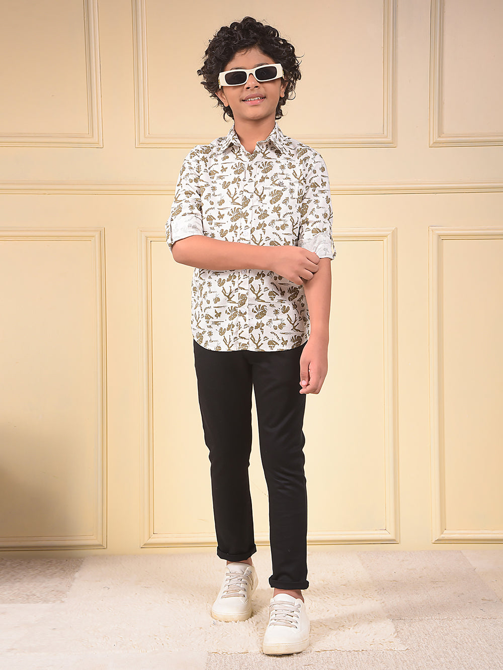 White Floral Print 100% Cotton Shirt