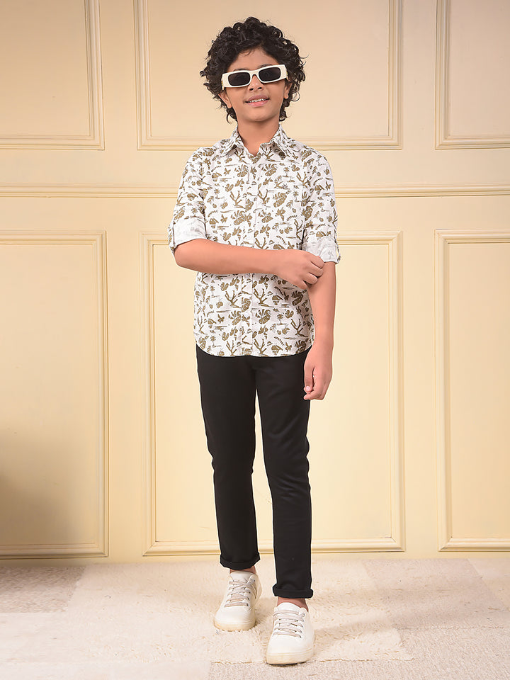 White Floral Print 100% Cotton Shirt