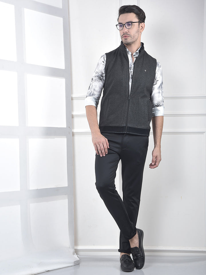 Grey Sleeveless Mock Collar Jacket