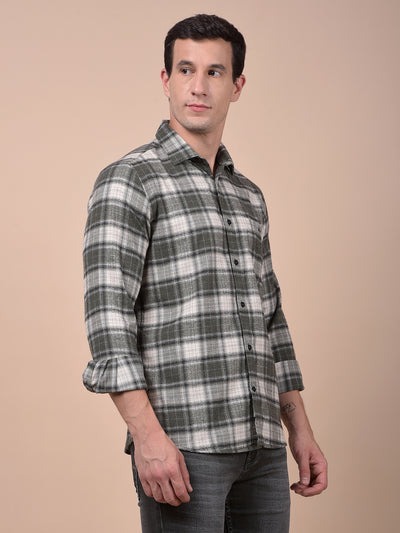 Olive Checked 100% Cotton Shirt