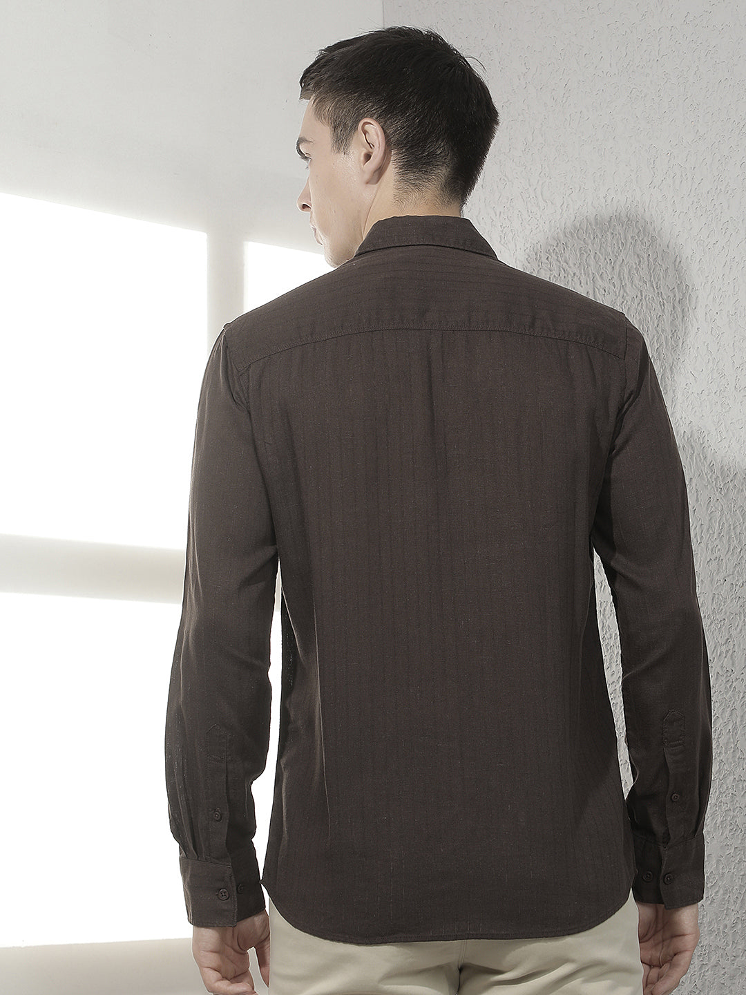 Brown Vertical Stripes Linen Shirt