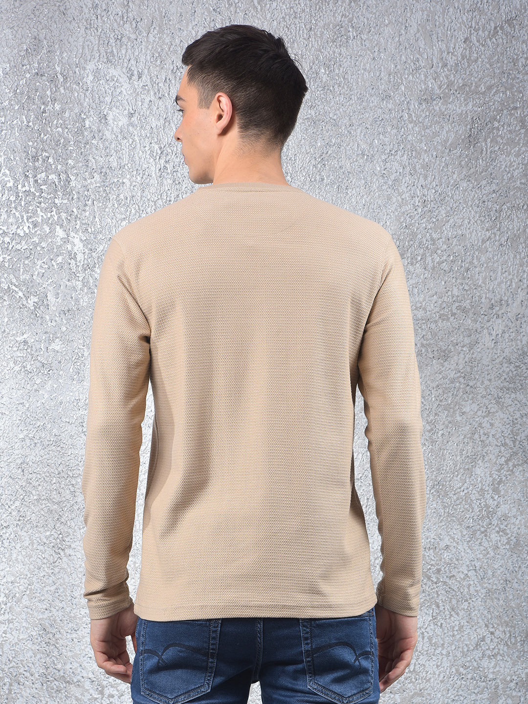 Beige Textured Knit Sweatshirt