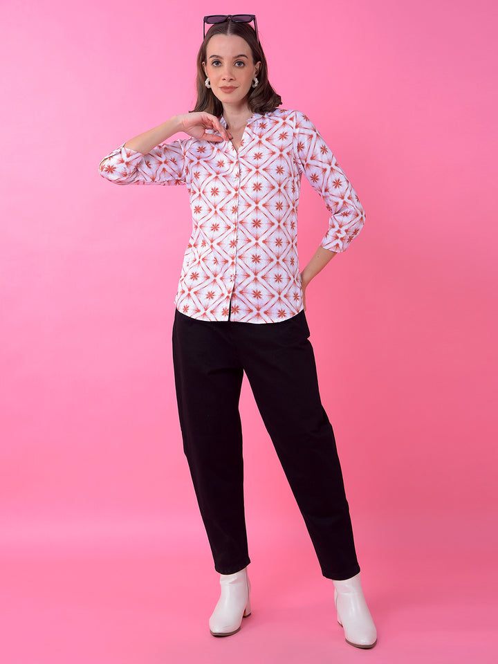 Peach Floral Print V-Neck Shirt