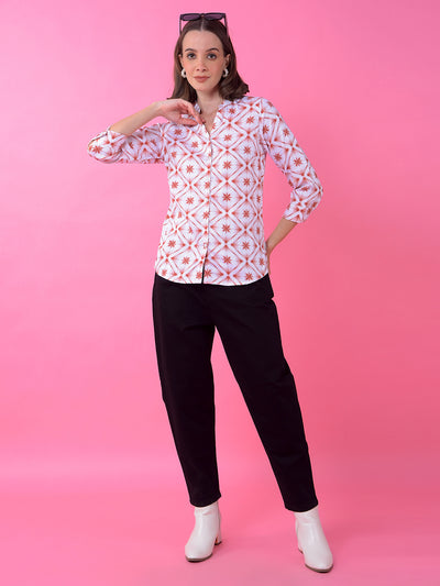 Peach Floral Print V-Neck Shirt