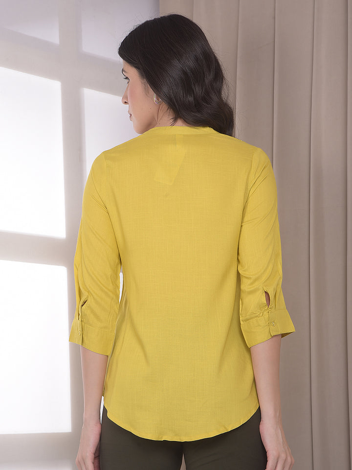 Mustard Embroidered V-Neck Top