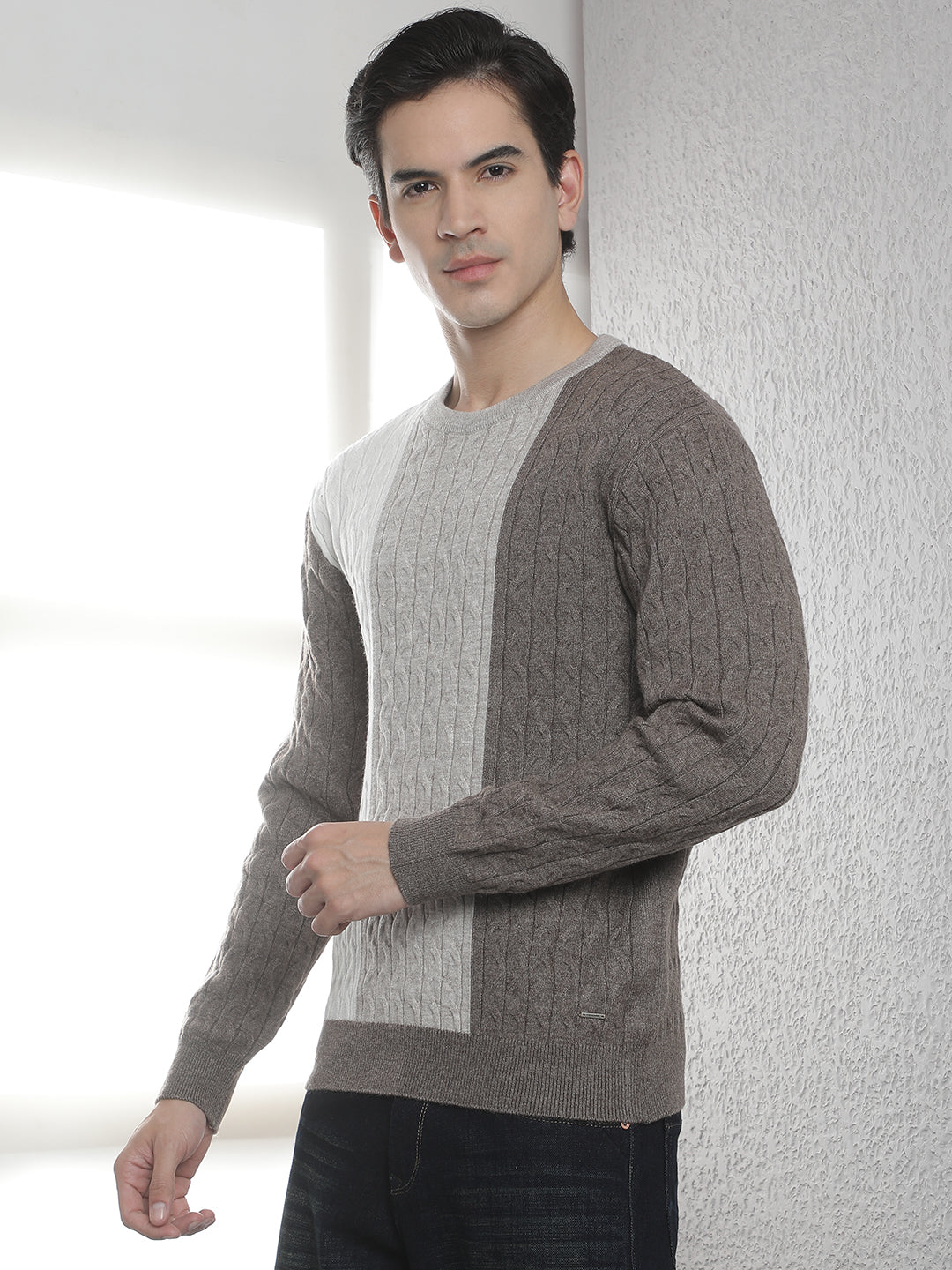 Brown Jacquard Acrylic Sweater