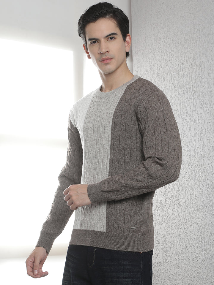Brown Jacquard Acrylic Sweater