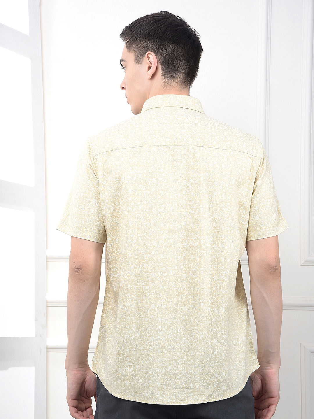 Yellow Floral Print Shirt-Men Shirts-Crimsoune Club