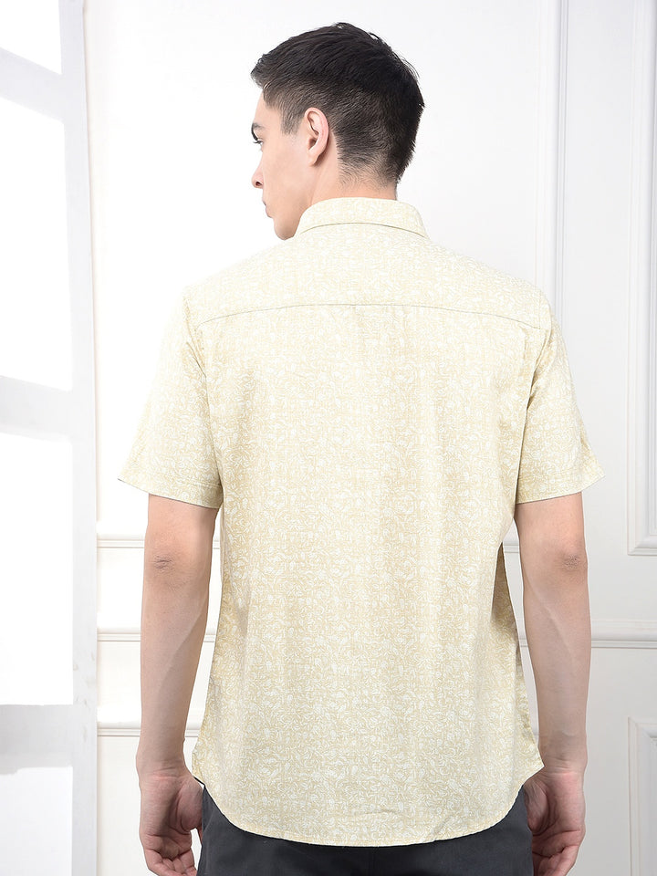 Yellow Floral Print Shirt-Men Shirts-Crimsoune Club