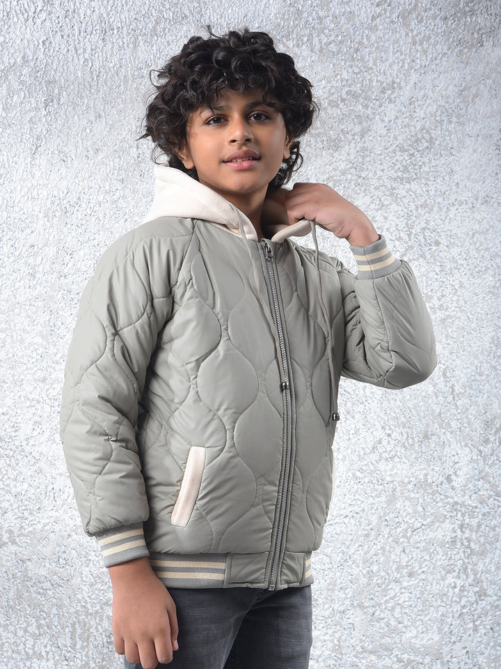 Grey Hooded Neck Puffer Jacket