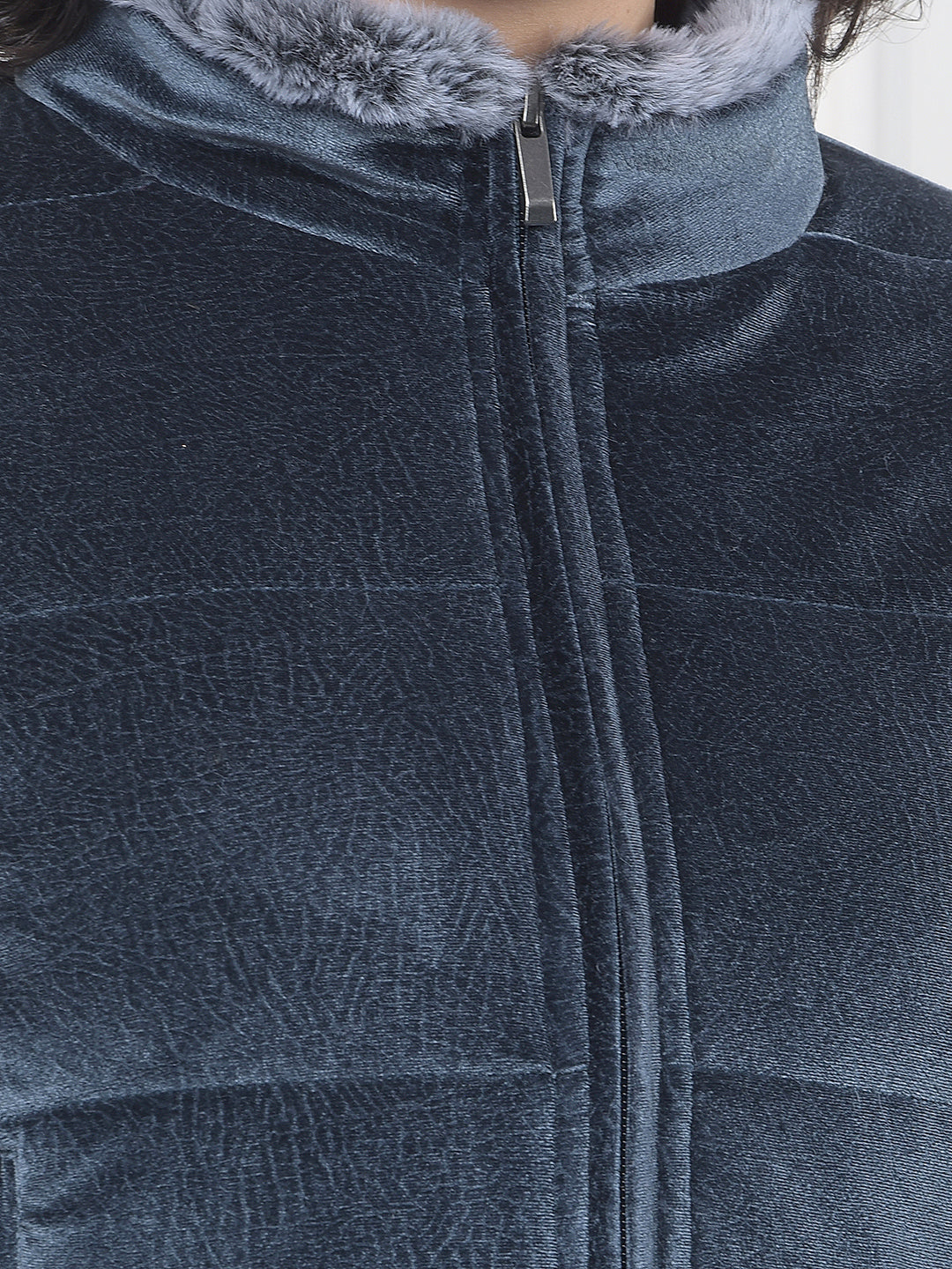 Blue High Neck Cropped Jacket