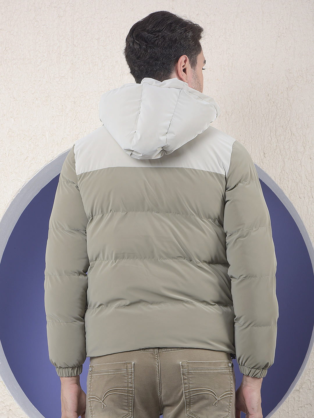  Colorblocked Puffer Hooded Khaki Jacket