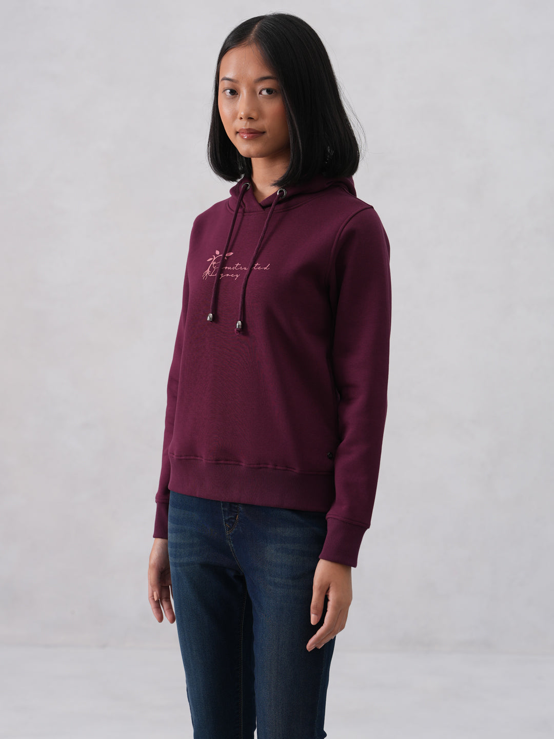 Wine Hooded Neck Sweatshirt