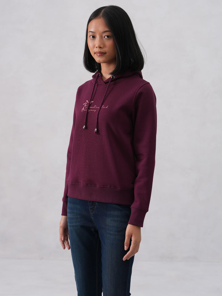 Wine Hooded Neck Sweatshirt