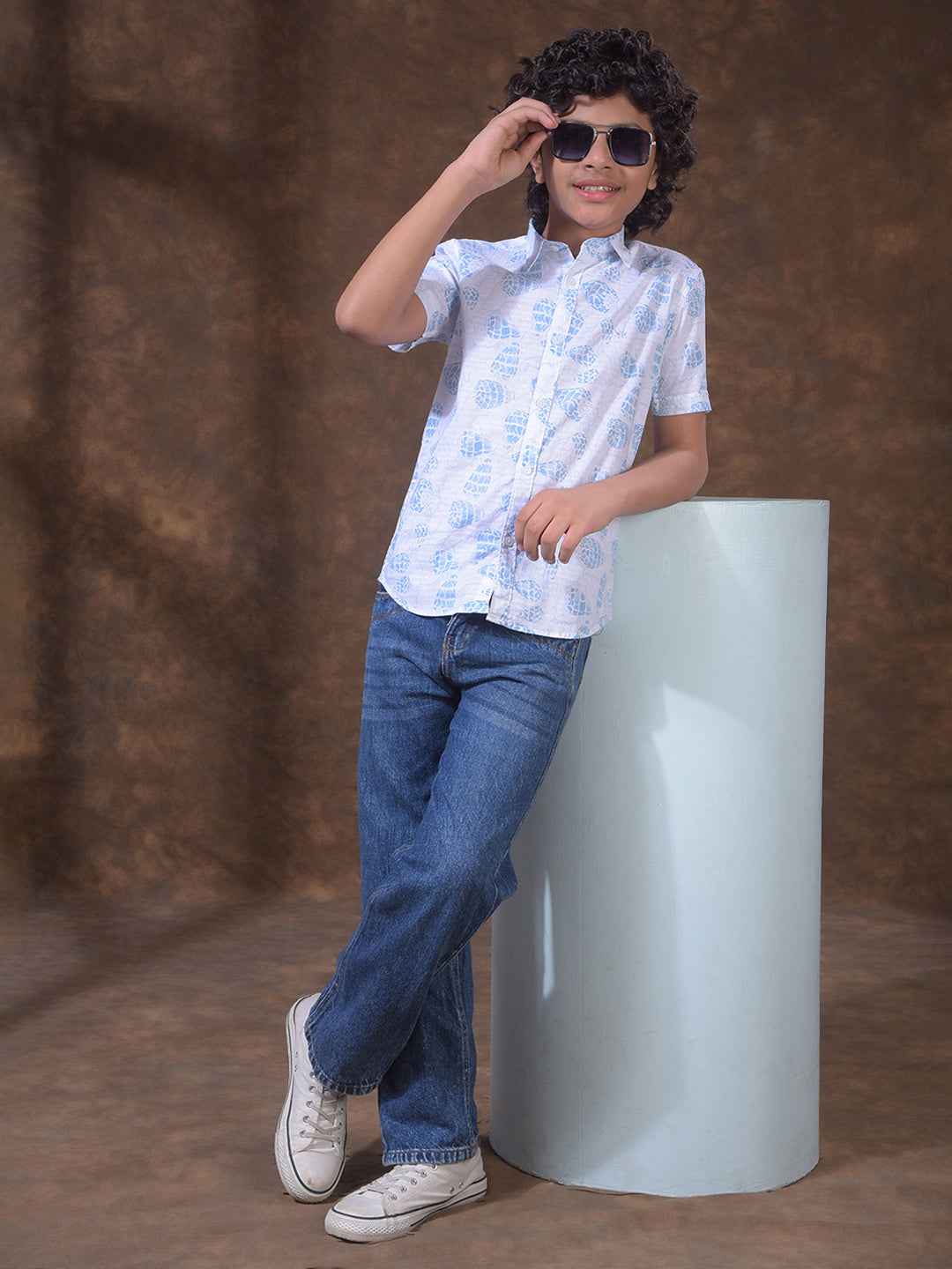 Sky Blue Tropical Print Casual Shirt