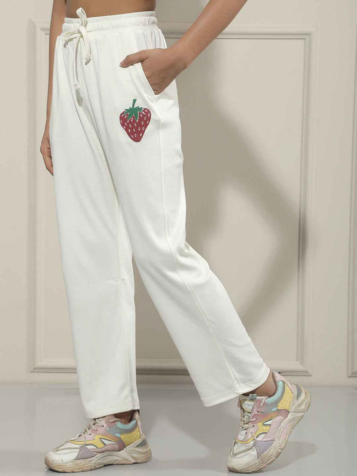Graphic Print Off White Trackpants