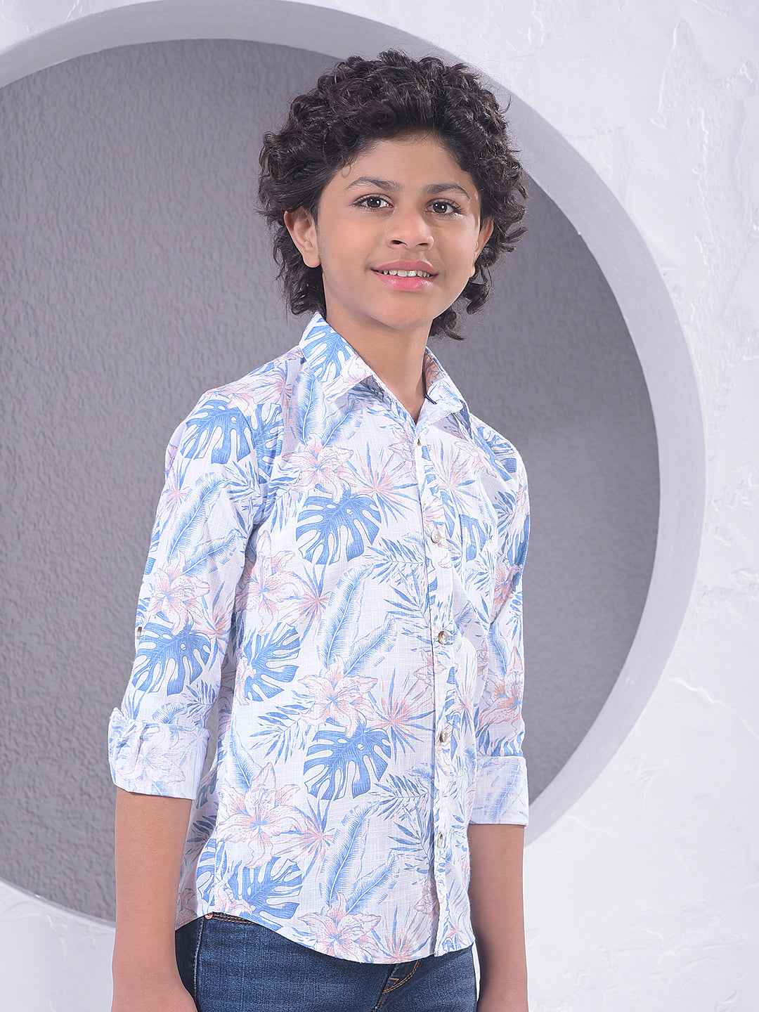 Blue Floral Print 100% Cotton Shirt