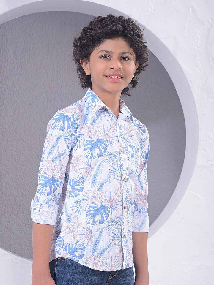 Blue Floral Print 100% Cotton Shirt