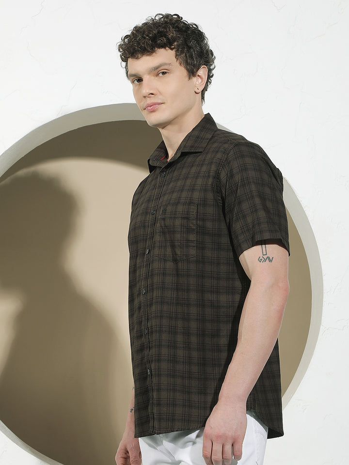 Brown Checked 100% Cotton Shirt