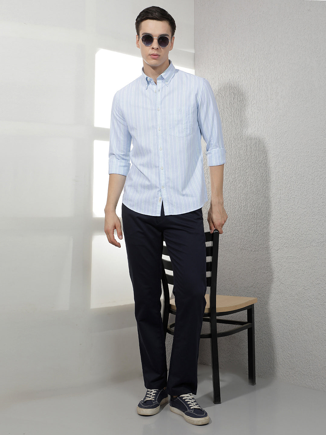 Blue Vertical Stripes 100% Cotton Shirt-Men Shirts-Crimsoune Club