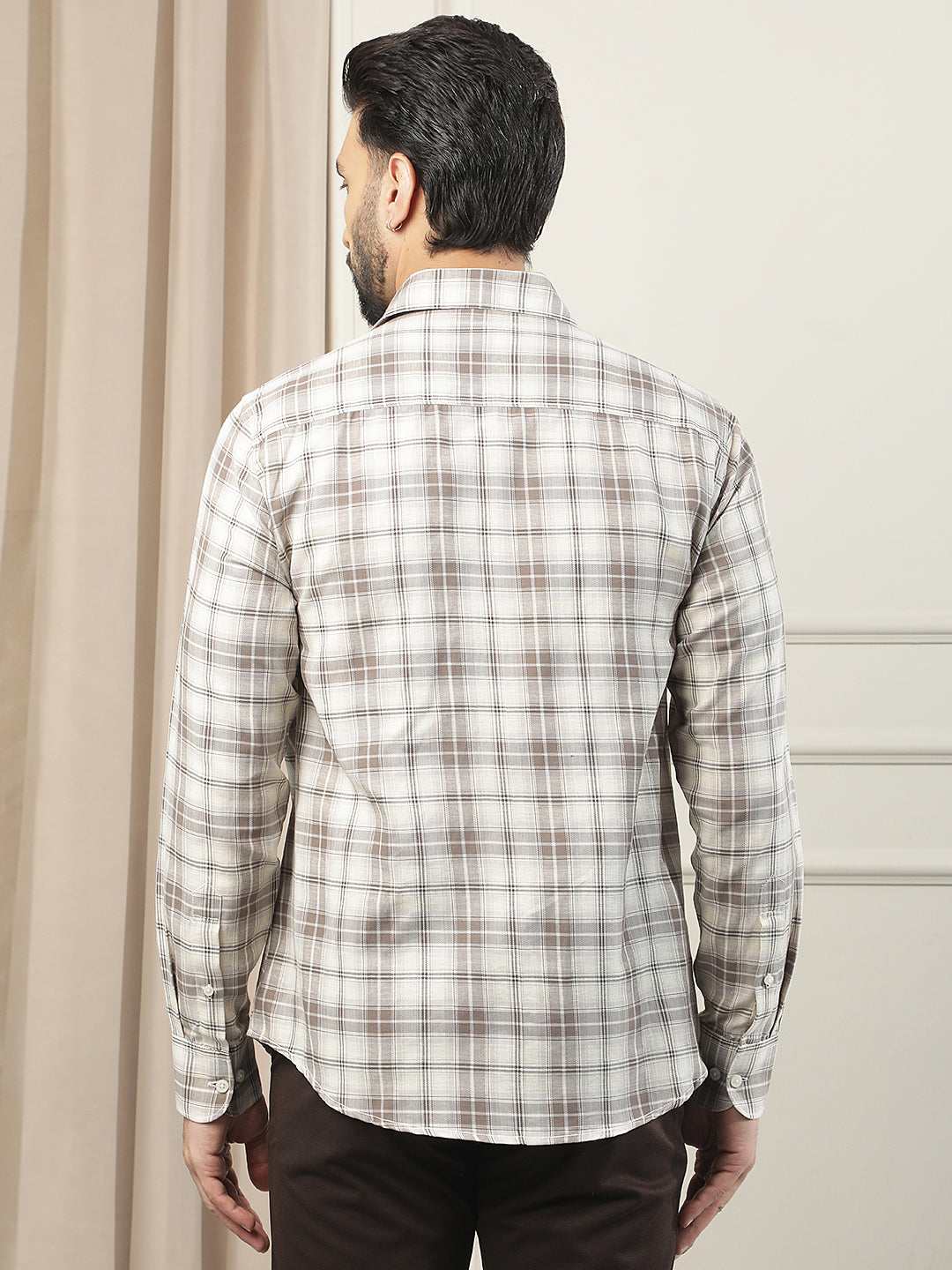 Brown Checked Linen Shirt