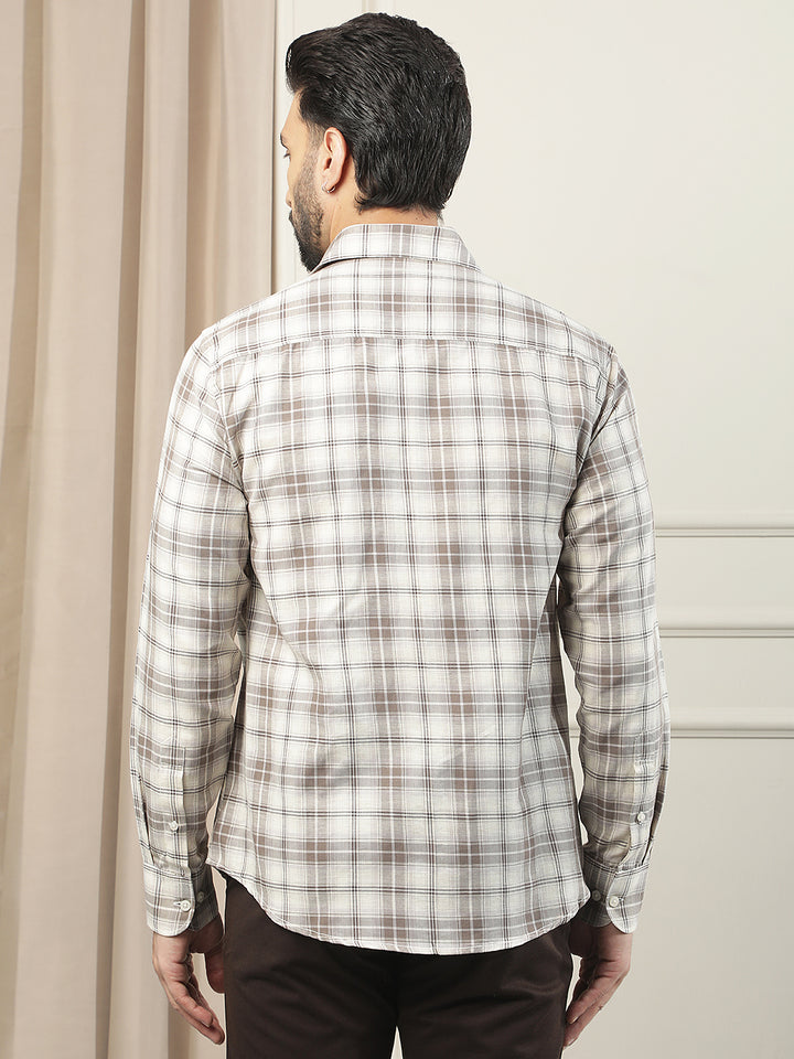 Brown Checked Linen Shirt
