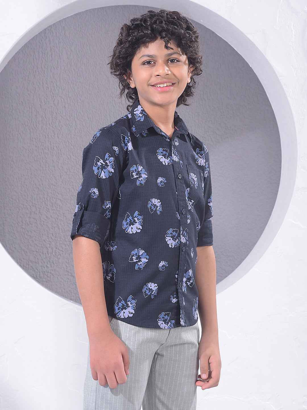 Navy Blue Floral Print Shirt