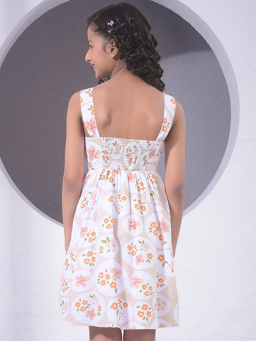 Pink Floral Print Square Neck Sleeveless 100% Cotton A-Line Dress