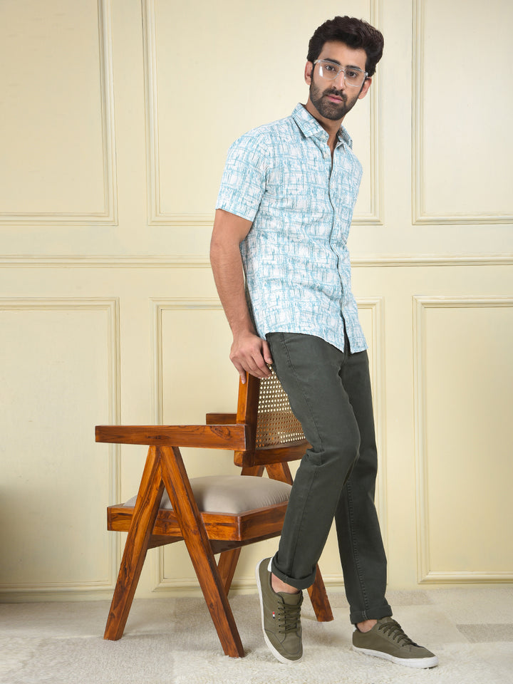Smart Fit Green Printed Shirt