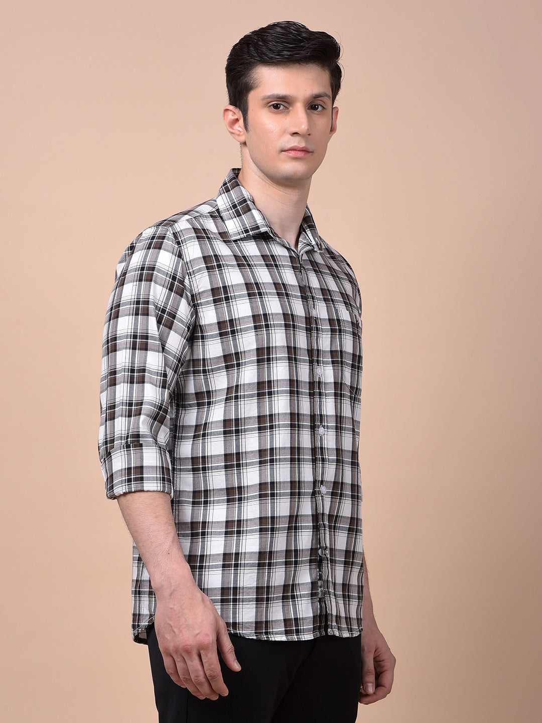 Brown Checked 100% Cotton Shirt