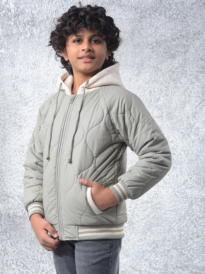 Grey Hooded Neck Puffer Jacket