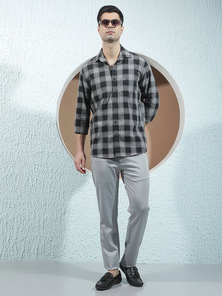 Navy Blue 100% Cotton Checked Shirt