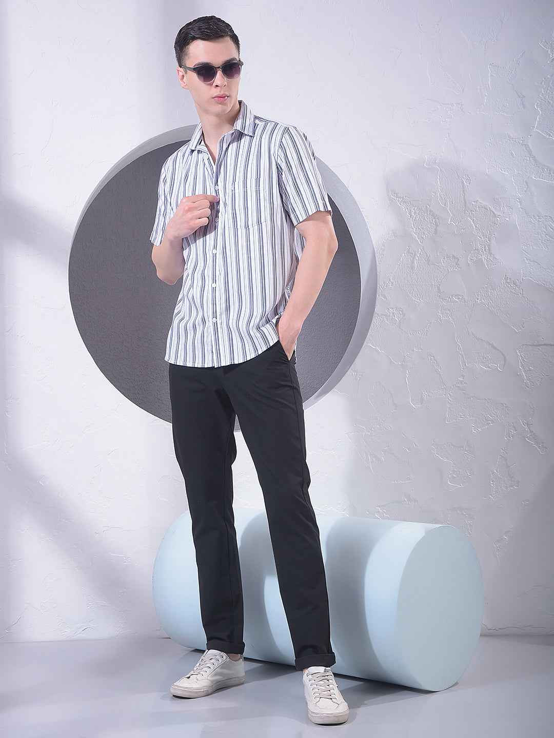 Grey Vertical Striped Shirt