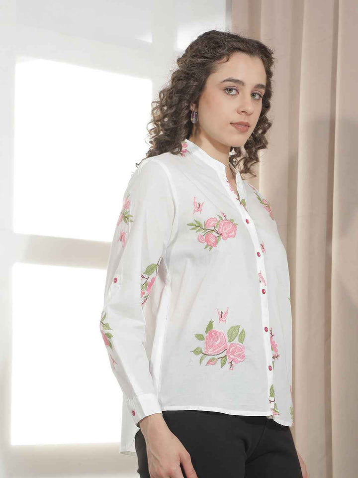 White 100% Cotton Floral Shirt