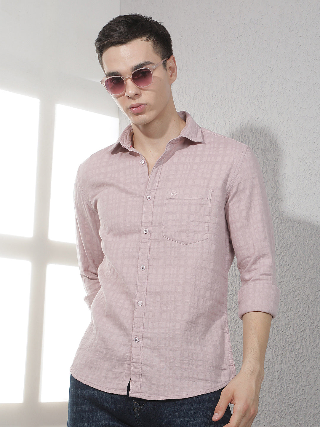 Purple Jacquard 100% Cotton Shirt