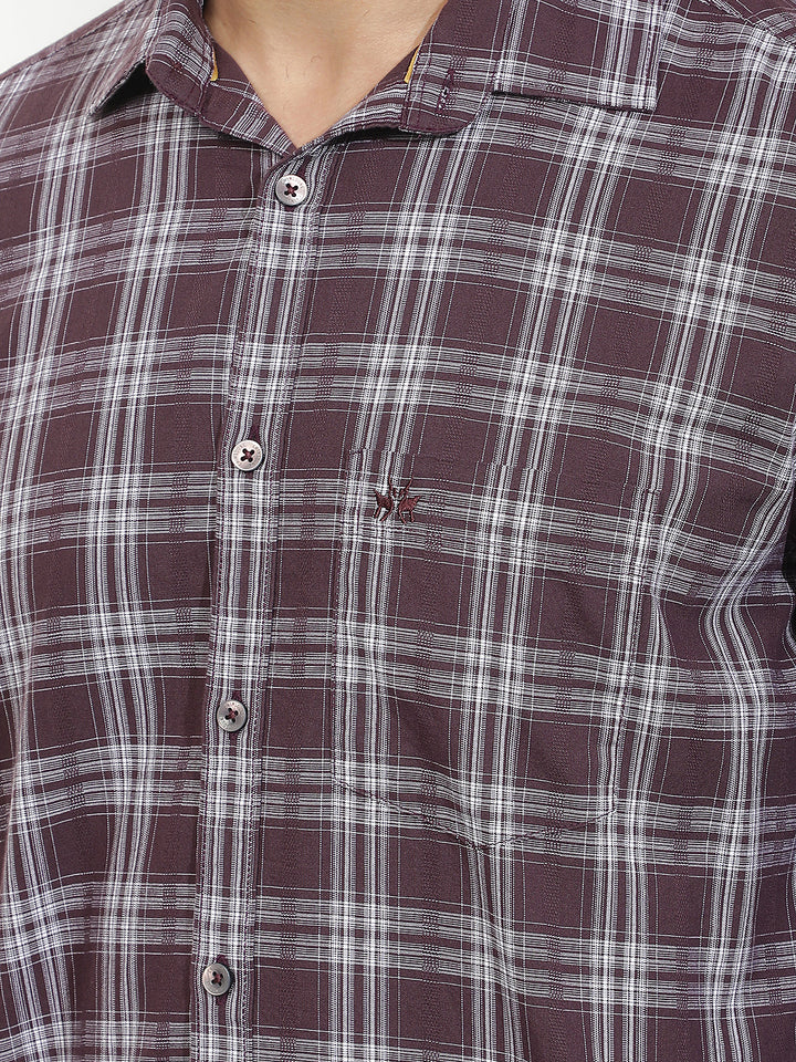 Wine 100% Cotton Checked Shirt