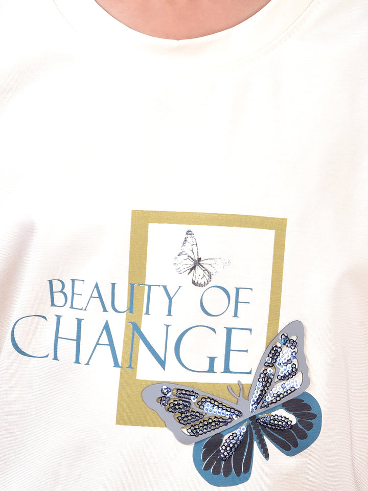 Cream Graphic Print T-Shirt