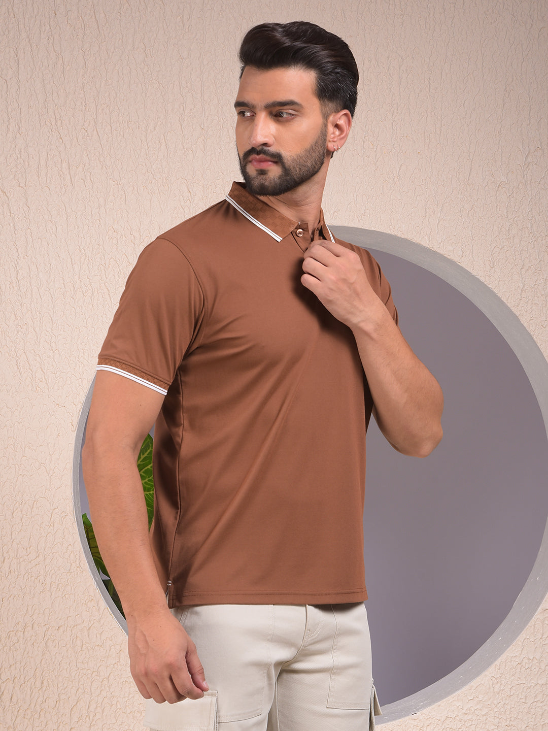 Dreamy Brown Polo Neck T-Shirt