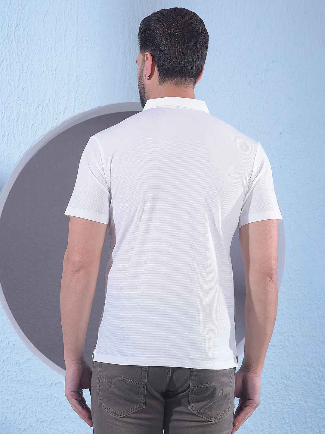White Checked Polo Neck T-Shirt