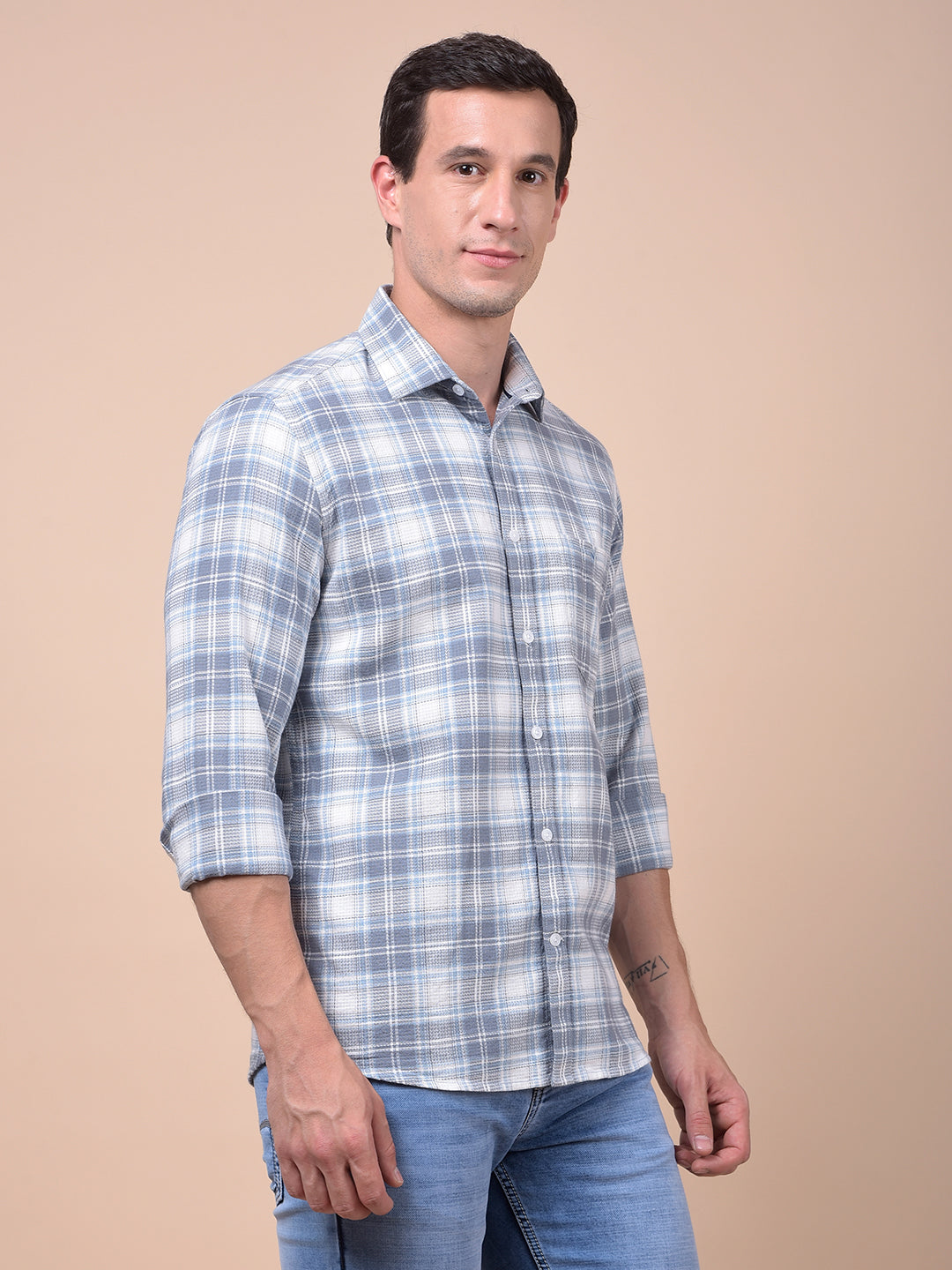 Blue Checked 100% Cotton Shirt