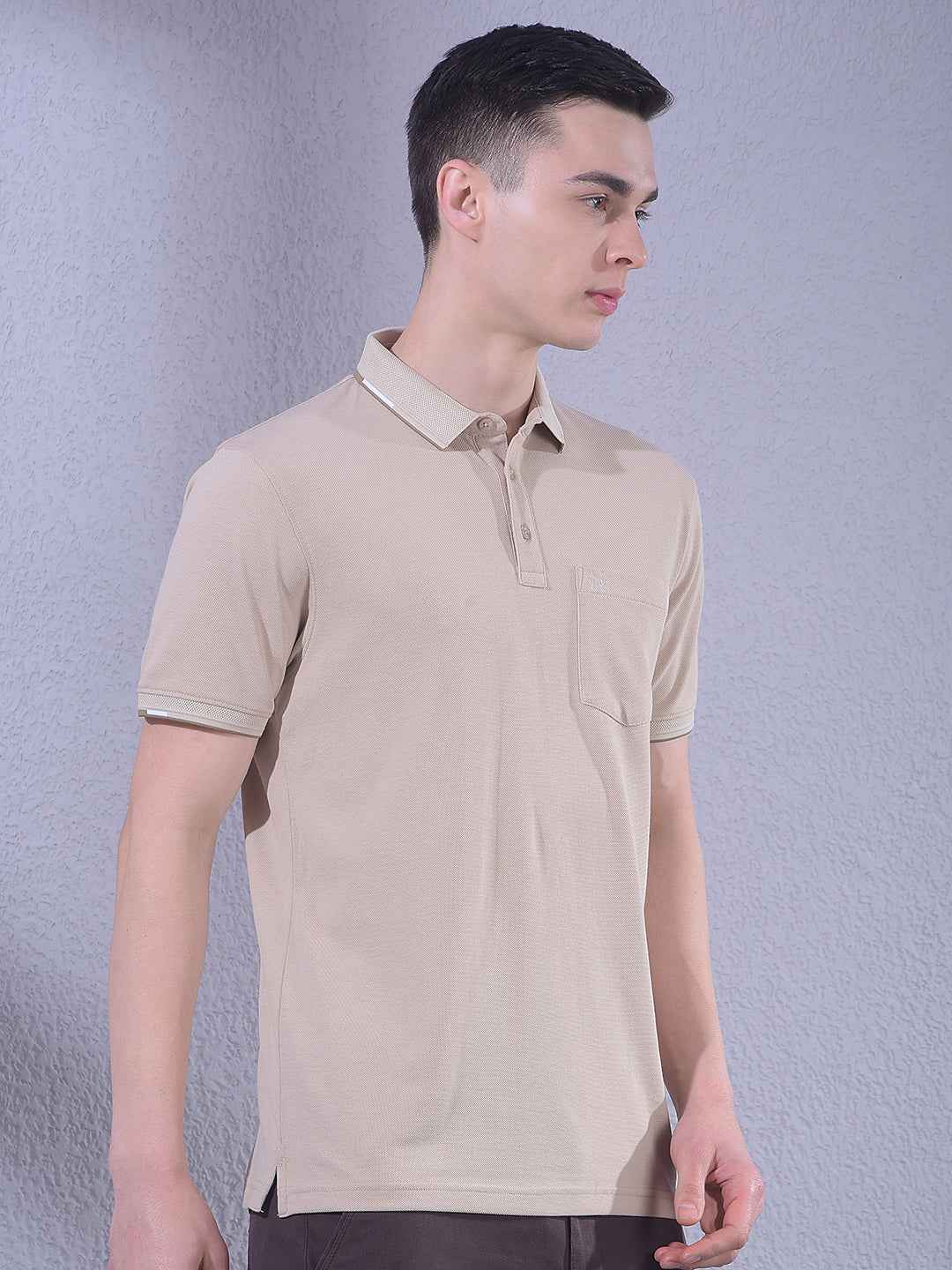 Beige Polo Neck T-Shirt