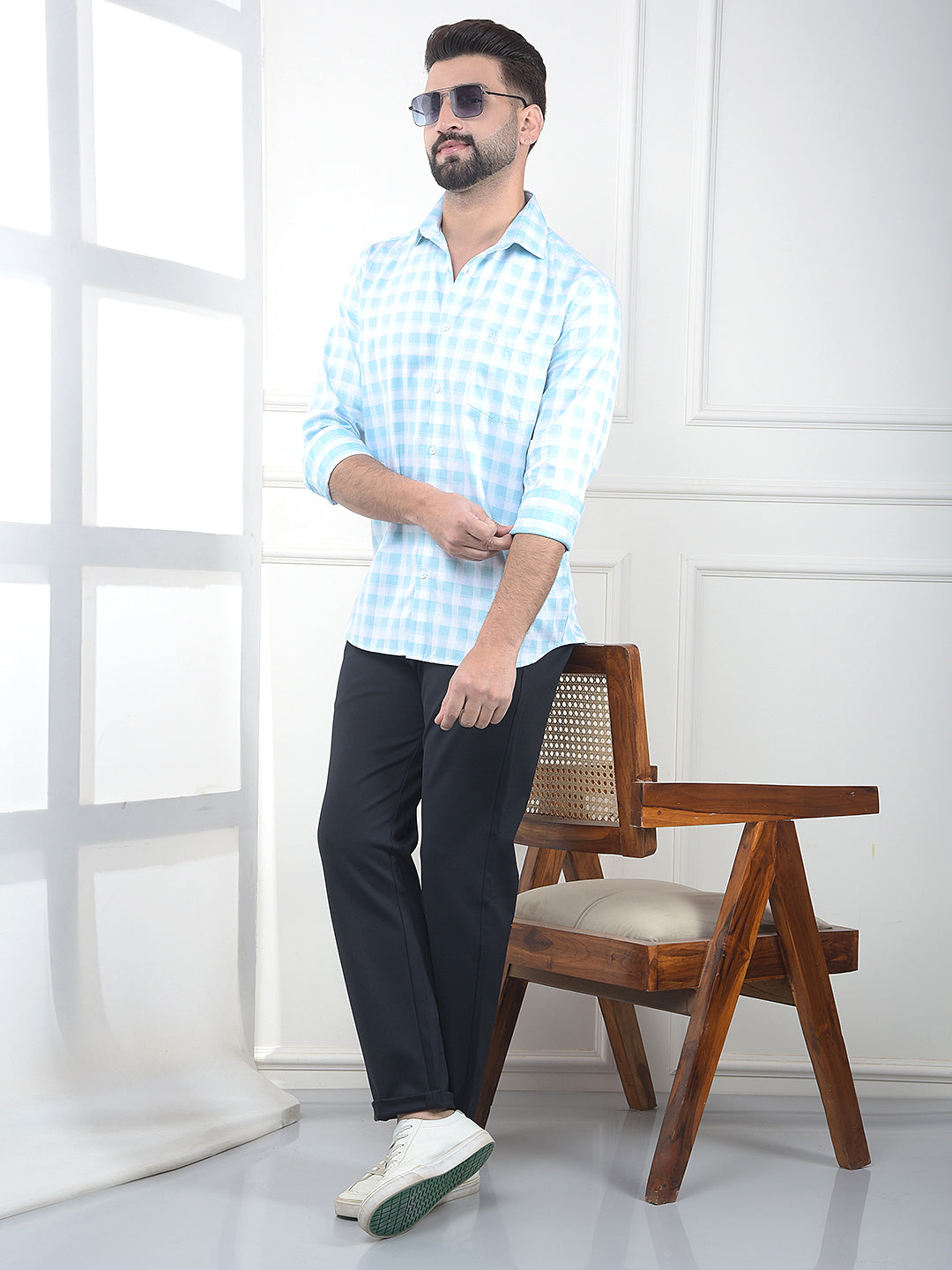 Blue Checked 100% Cotton Shirt