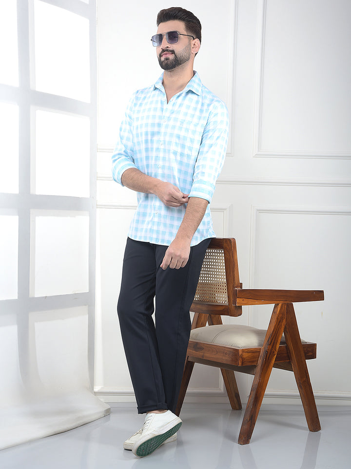 Blue Checked 100% Cotton Shirt