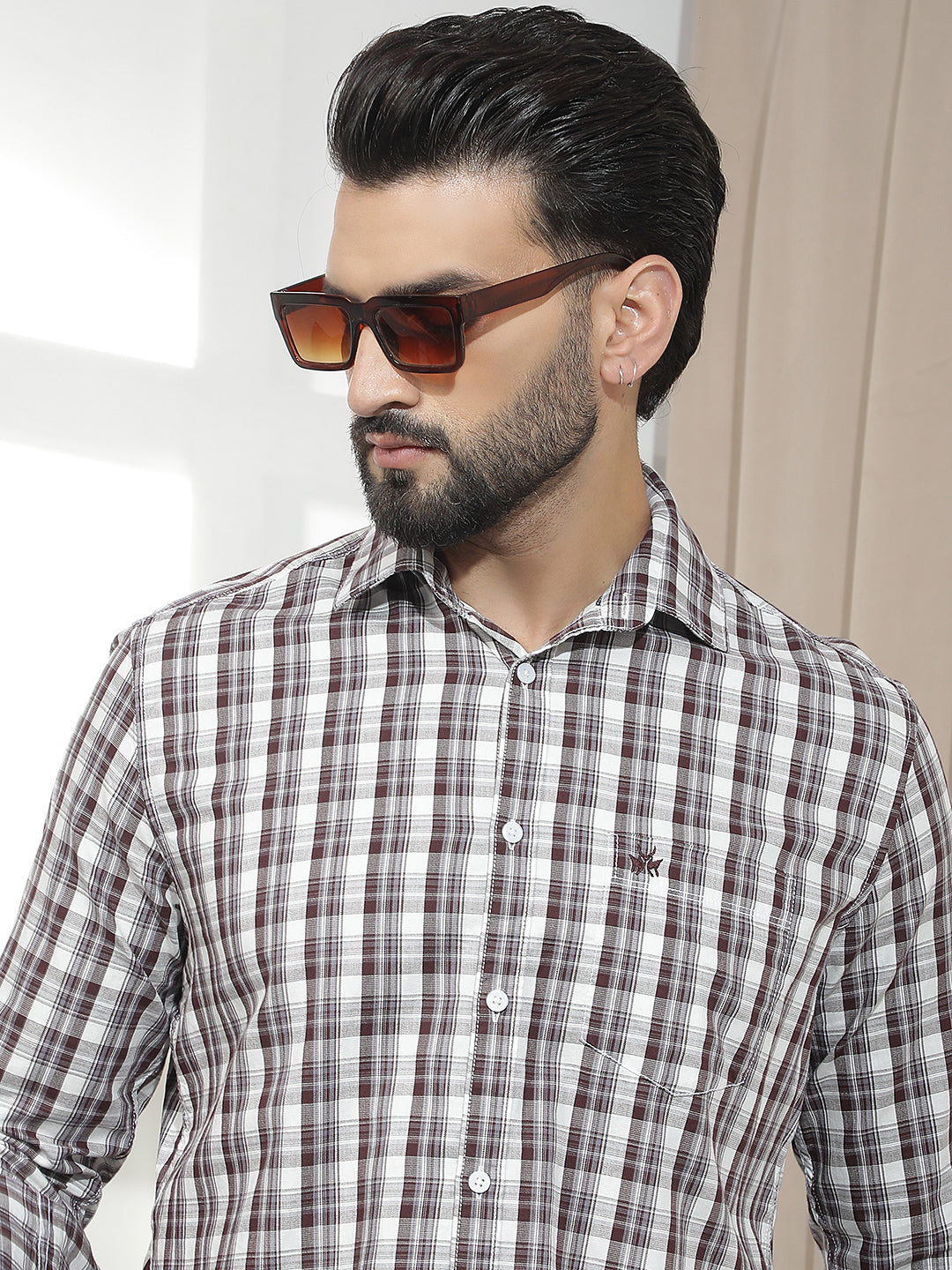 Dark Wine 100% Cotton Checked Shirt