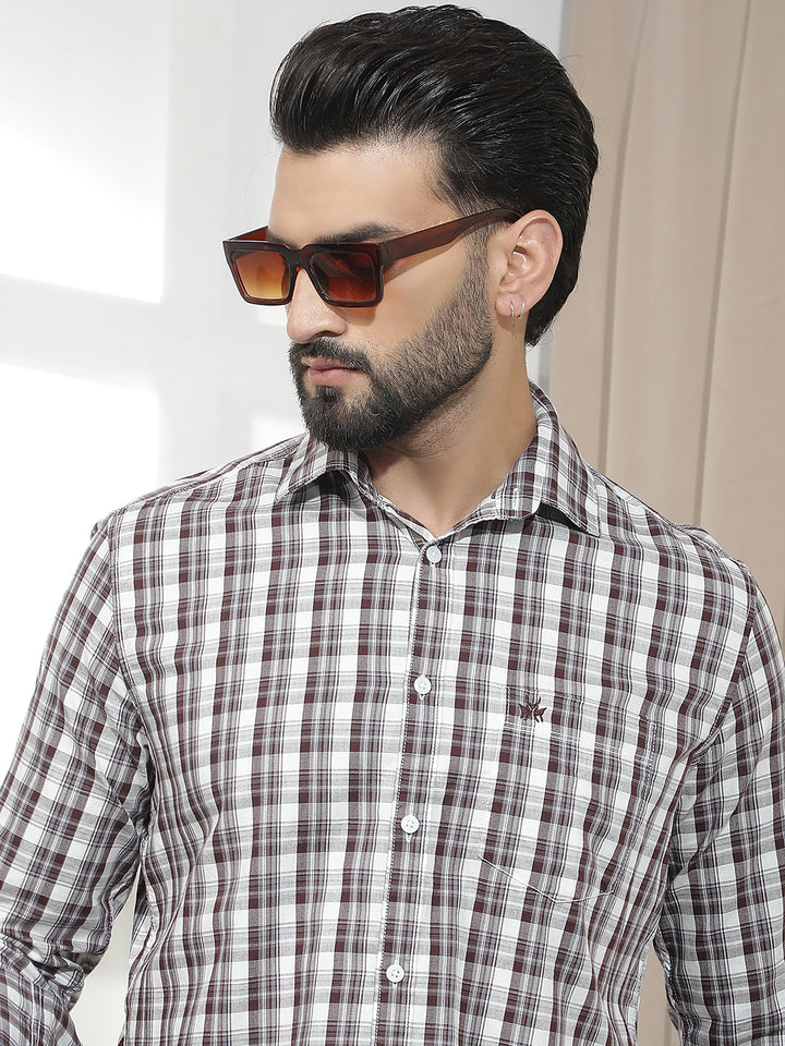 Dark Wine 100% Cotton Checked Shirt