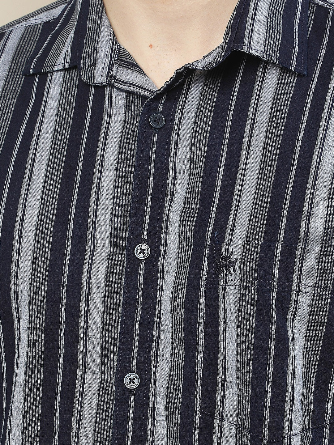 Navy Blue Vertical Stripes 100% Cotton Shirt